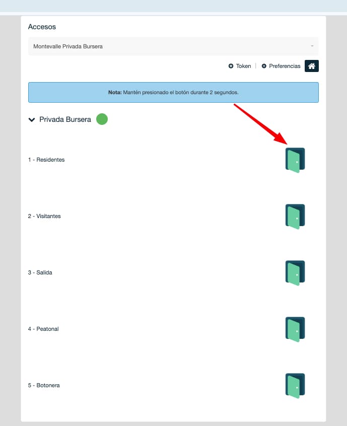 Lista de 5 accesos en la app